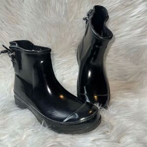 Sperry Women's Black Walker Turk‎ Waterproof Rain Boots Size 6 Tie Back Slip-on